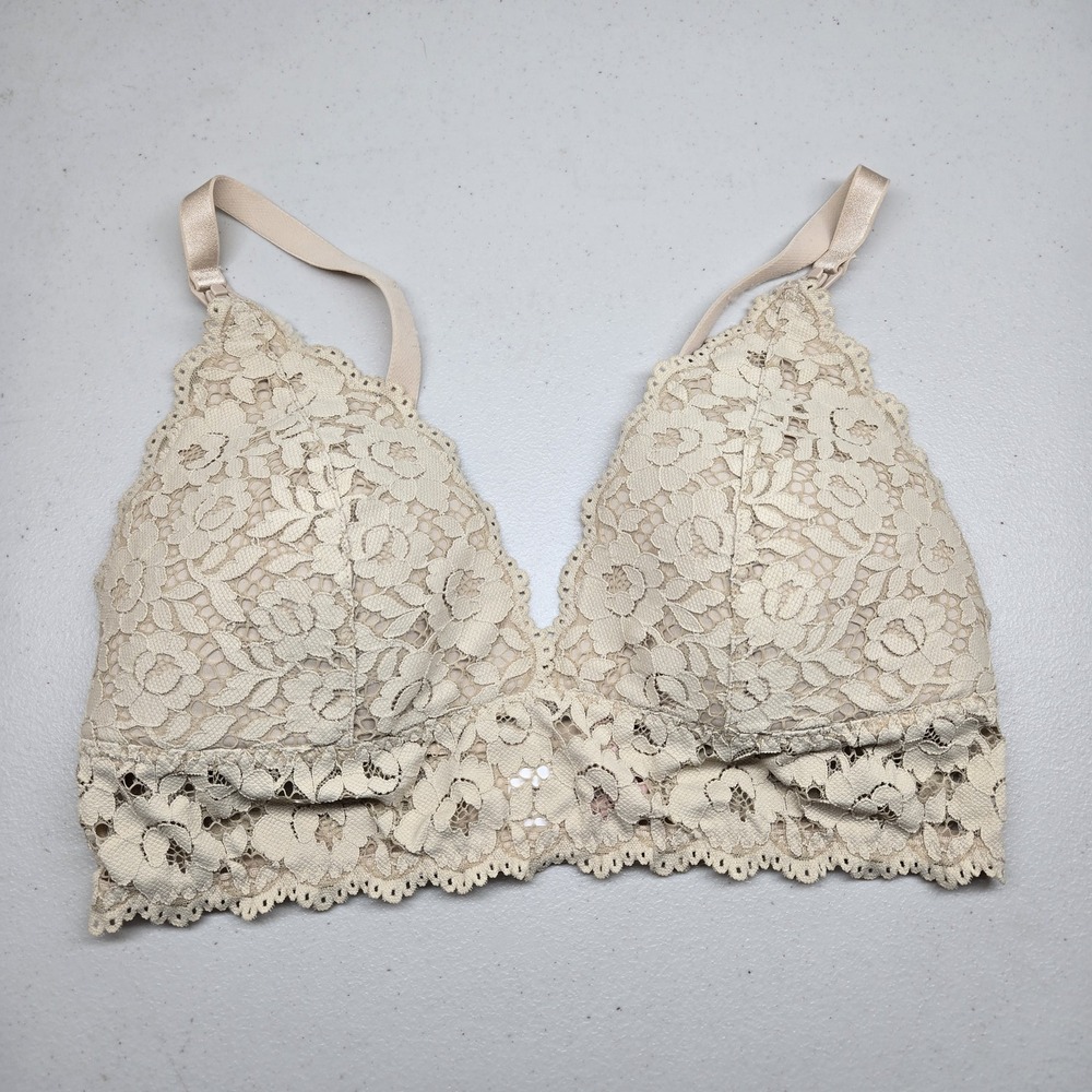 Momanda Women‎ Bra 38DD Beige Floral Nursing Wireless Lace Adjustable